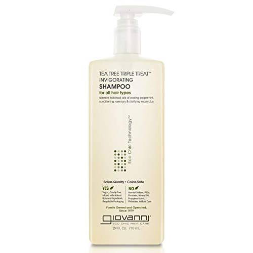 GIOVANNI Tea Tree Triple Treat Invigorating Shampoo, 24 oz. - Cooling Peppermint, Eucalyptus, Conditioning Rosemary, Strengthens, Helps Dry Flaking Scalp, Lauryl and Laureth Sulfate Free, Paraben Free