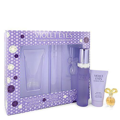 Violet Eyes Elizabeth Taylor 3 Pieces Gift Set Women 1.7 oz Eau De Parfum Spray + 1.7 oz Body Lotion + White Diamond Parfum Mini
