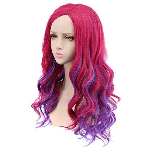 Yuehong Women Long Wavy Mixed Purple Red Anime Fashion Girl’s Cosplay Wigs Fashion Party Hair Wig (Adult)