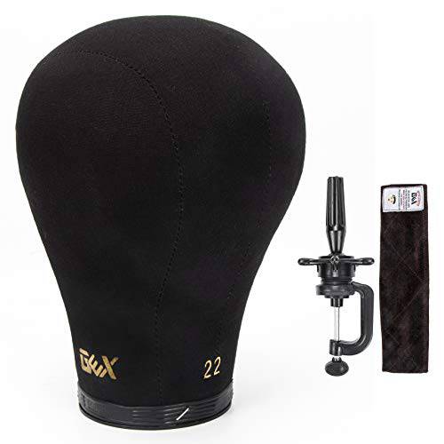 GEX 20-24 Canvas Cork Wig Block Mannequin Head for Wig Making Drying Styling Display with Table C Clamp Stand Holder (Black 22)