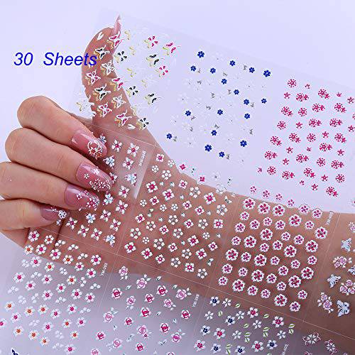 30Sheets 3D Design Self-adhesive Nail Tips Art Stickers Nail Decals for Women DIY Nail Art Decoration