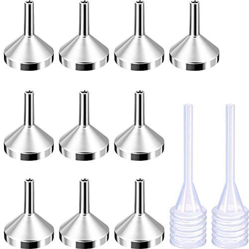 10 Pack Small Metal Funnels with 2 Pack Mini Pipette for Filling Small Mini Bottles or Containers, Atomizers, Perfume, Liquid (Silver)