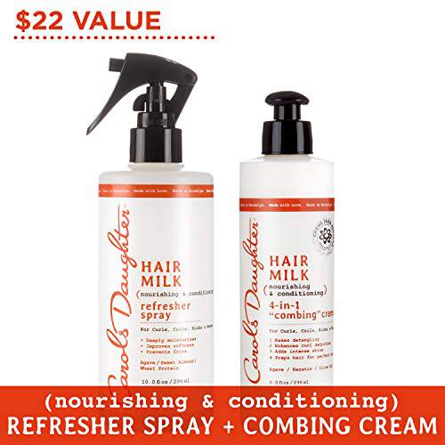 Carol’s Daughter Hair Milk Conditioning Set ($22 Value) - Curl Refresher Spray & 4-in-1 Combing Creme Leave-In Hair Detangler- Moisture For Curly, Wavy Natural Hair