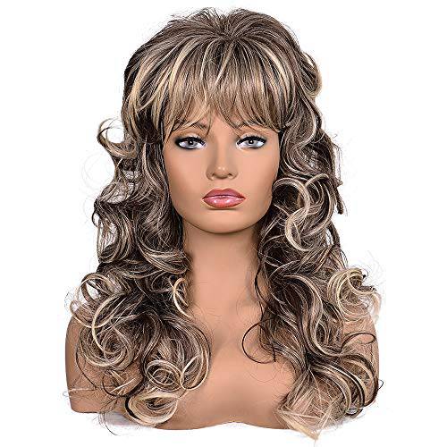 Deifor 80s Vintage Wigs Long Curly Heat Resistant Synthetic Natural Looking Highlight Hair for Cosplay (Blonde Ombre)