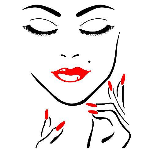 JUEKUI Girl Face Hand Manicure Nail Lips Wall Decals Beauty Salon Girl Eyelashes Wall Art Vinyl Stickers Bedroom Decoration Make Up WS42 (Black, 42x56cm)
