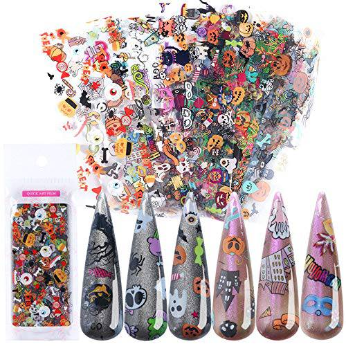 Lookathot 10Sheets Laser Halloween Christmas Snowflakes Pattern Sky Stars Nail Art Stickers Symphony Foil Paper Printing Transfer Acrylic Decals DIY Decoration Tools (Halloween（10sheets）)