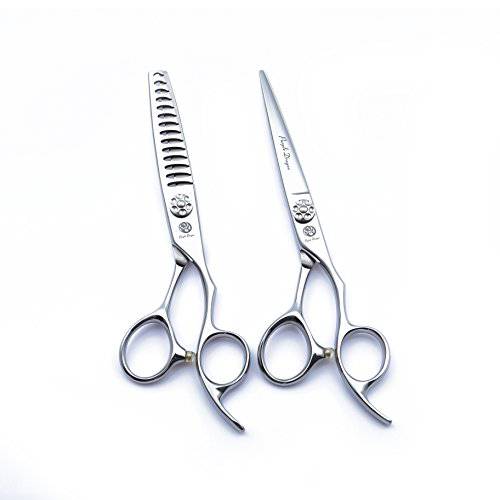 Purple Dragon Professional Barber Hair Cutting Scissor and Thinning Shear Set in 6 (A-Silver-6.0)