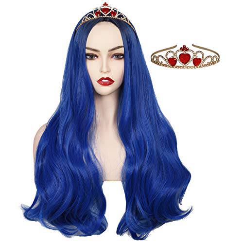 ColorGround Long Wavy Dark Root Blue Wig with Crown for Women (Dark Root Blue)
