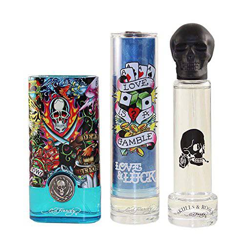 Ed Hardy Variety 3 x 1 Ounce Set for Men (Skulls and Roses, Hearts and Daggers, Love and Luck)