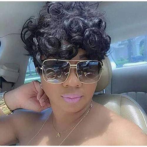 HOTKIS Short Curly Hair Wigs for Black Women Synthetic Short Black Hair Curly Wigs for Women