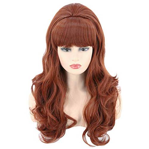 Topcosplay 70s Wigs Women Brown Beehive Wigs Ginger Wig Long Wavy Halloween Costume Wigs