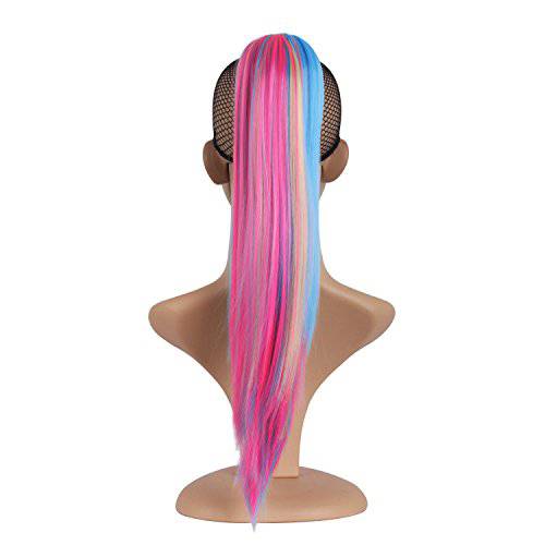 MapofBeauty 20 Inch/50cm Charm Long Straight Hair Colorful Gripper Ponytail (Light Gold/Water Blue/Pink)