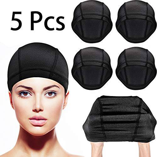 5 Pack Dome Caps Stretchable Wigs Cap Spandex Dome Wig Caps For Men Women (Black)