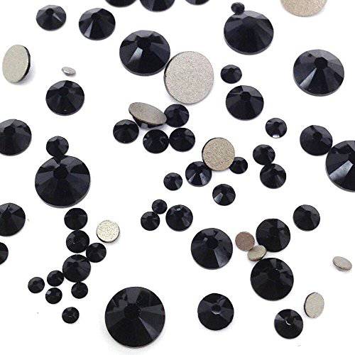 JET (280) black 144 pcs Swarovski 2058/2088 Crystal Flatbacks black rhinestones nail art mixed with Sizes ss5, ss7, ss9, ss12, ss16, ss20, ss30