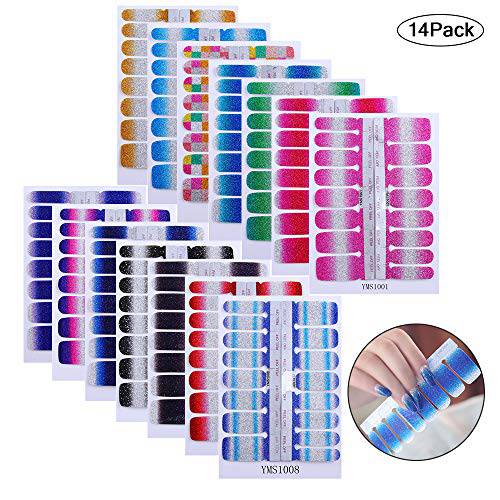 Nail Stickers Glitter Gradient Color Shine Full Nail Wraps Adhesive Nail Art Polish Strips Stickers Decals DIY Nail Design (A)