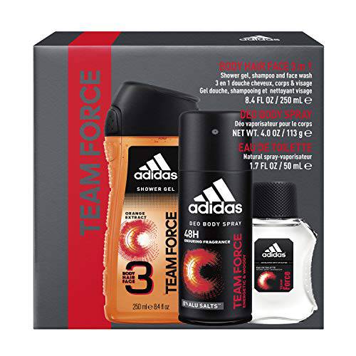 Adidas, Team Force, Men’s 3 Piece Gift Set with Body Wash, Total Retail Value $25.00