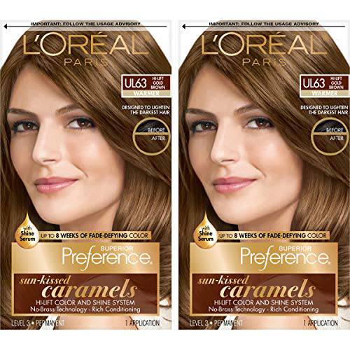 L’Oreal Paris Superior Preference Fade-Defying + Shine Permanent Hair Color, U163 Hi-Lift Golden Brown, Pack of 2, Hair Dye