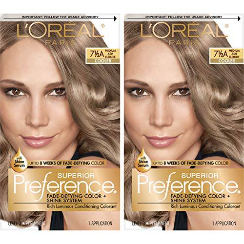 L’Oreal Paris Superior Preference Fade-Defying + Shine Permanent Hair Color, 7.5A Medium Ash Blonde, Pack of 2, Hair Dye