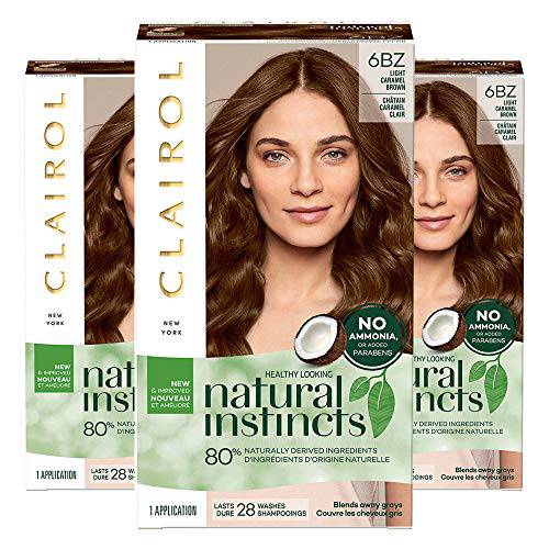 Clairol Natural Instincts Hair Color, 6BZ Light Caramel Brown, Pack of 3