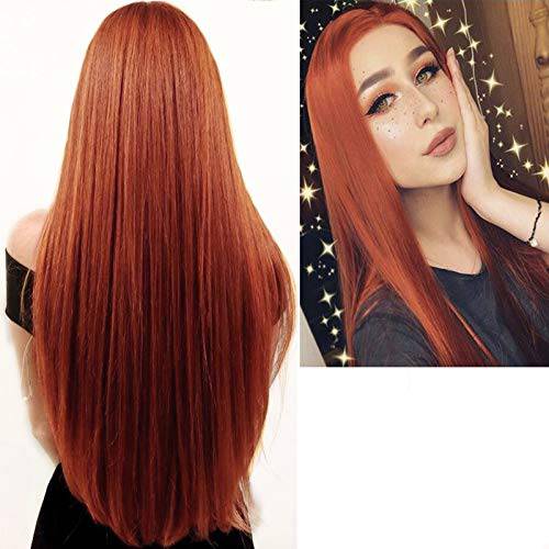 Baruisi Long Straight Dark Orange Wigs for Women Natural Looking Cosplay Synthetic Replacement Wig with Wig Cap