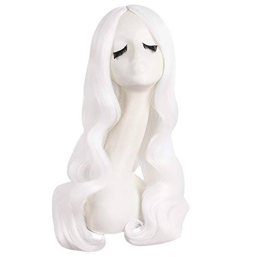 MapofBeauty 28 Inch/ 70 cm Women Carve Bangs Beautiful Long Curly Wavy Hair Cosplay Wig (White)