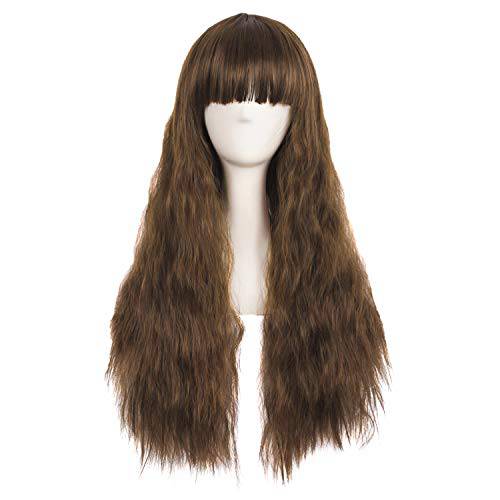 MapofBeauty 28/70 cm Charms Women Synthetic Long Fluffy Corn Curly Flat Bangs Wig (Brown)