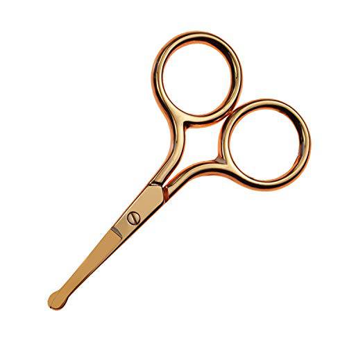 Motanar Facial Hair Scissors,Curved and Rounded Facial Hair Scissors Nose Hair Eyebrow Beard Eyelashes Ear Hairs and Moustache Trimmer (Gold-Straight Point)