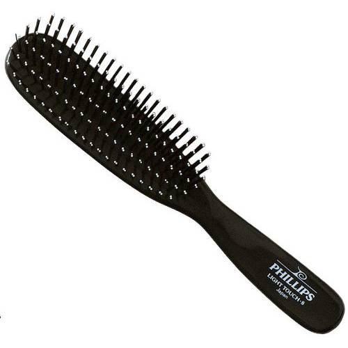 Phillips Brush Co Light Touch 8 Hair Brush - Twin Beaded Nylon Bristles, Black Hairbrush for Styling, Detangling Professional & At Home Use