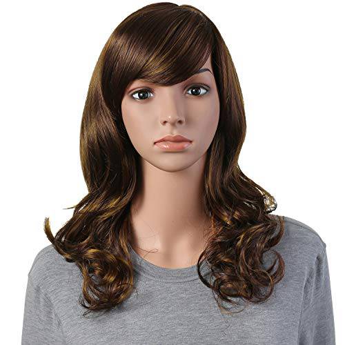 OneDor Full Head Beautiful Long Curly Wave Stunning Wig Charming Curly Costume Wigs with Fringe (1B - Off Black)