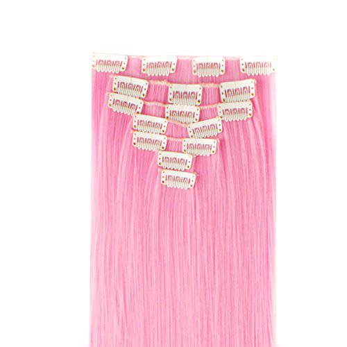 MapofBeauty 20/50cm Daily use and Party use Long Straight 7 Pieces Full Head Set Hair Extensions (Pink)