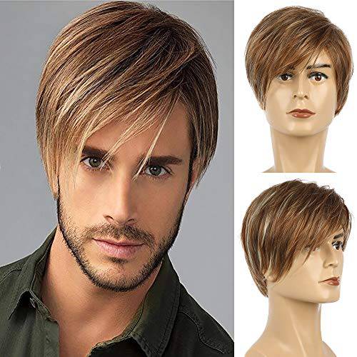Baruisi Mens Brown Wig Short Layered Straight Cosplay Synthetic Hair Wig for Men