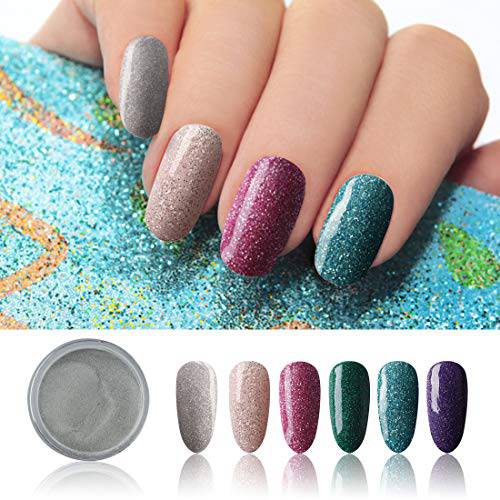 6 Box / Set Fine Dipping Powder Glitter Silver Pink Rose Pink Green Blue Purple Colors No Need Lamp Cure Dip Powder Nails,Like Gel Polish Effect, Even & Smooth Finishing (58-25-26-27-118-117-10g/box)
