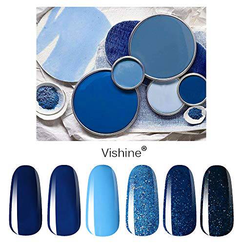Vishine Soak Off UV LED Gel Nail Polish Set Blue Glitter Colors, 8ml each Nail Gel Manicure Kit