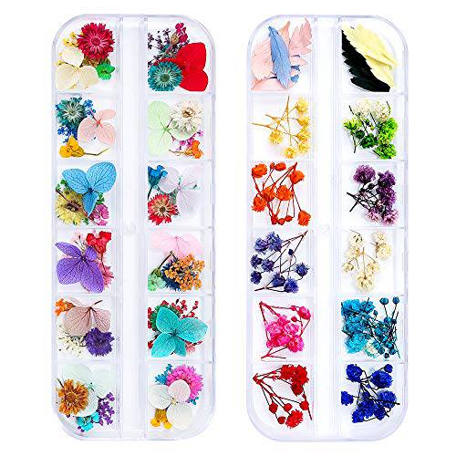 iFancer 108 Pcs Dried Flowers for Resin Nail Art 62 Colors 3D Dry Flowers for Nails 2 Boxes Small Tiny Dried Flowers for Nail Art Little Pressed Real Natural Flower Nail Art Design Decoration Supplies