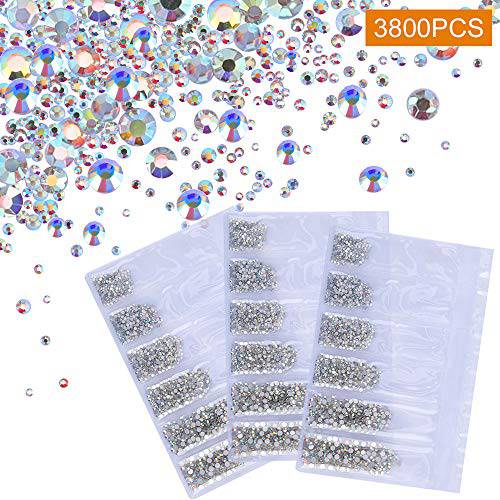 3 packs Rhinestones for Nails, Nail Crystals AB Nail Art Rhinestones Nail Diamonds Nail Gems and Rhinestones, Flat Back Round Glass ab Nail Jewels Charms, 6 Sizes for Nails Decorations