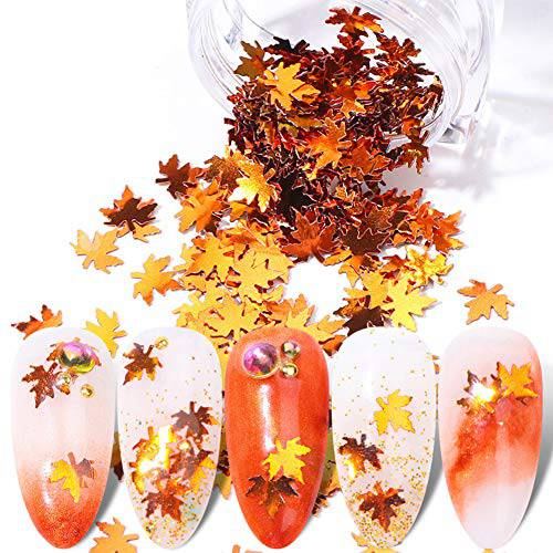 BFY Fall Nail Art Stickers Nail Art Sequins Nails Decorations Supply Manicure Tips Accessories 1 Box Autumn Gradient Maple Leaf Thin Nail Sequins