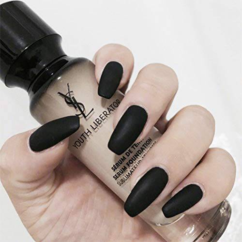 Fstrend Punk Matte Fake Nails Coffin Nails Fashion Party Full Cover False Nails for Women and Girls（Black）