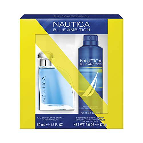 Nautica Blue Ambition 2-Piece Gift Set with 1.7-Ounce Eau de Toilette and 6-Ounce Deodorant Body Spray, Total Retail Value $40.00