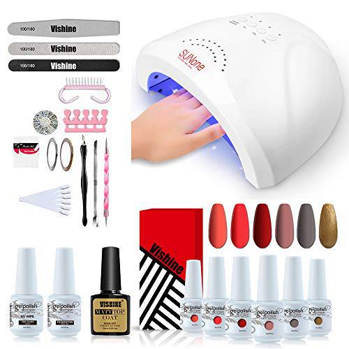 Vishine Nail Lamp Gel Polish Kit, 40W Gel Nail LED UV Light Base Top Coat for Gel Colors Professional Nail Art Manicure Tools
