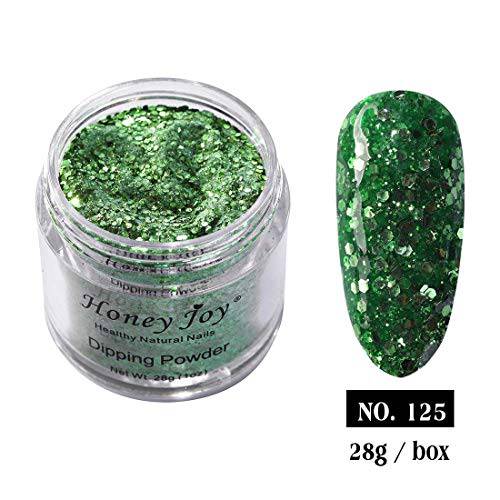 28g/Box Green Shine Glitter Hexagon Sequins Paillette Dip Powder Nails Dipping Nails Long-lasting Nails No UV Light Needed, (No.125)