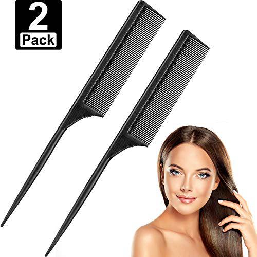 2 Pieces Rat Tail Fine Tooth Comb Carbon Fiber Teasing Styling Comb Anti Static Heat Resistant Tail Comb for Back Combing Root Teasing Adding Volume Evening Styling Women Men