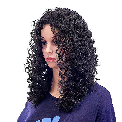 SWACC 20-Inch Long Big Bouffant Curly Wigs for Women Synthetic Heat Resistant Fiber Hair Pieces with Wig Cap (Black)