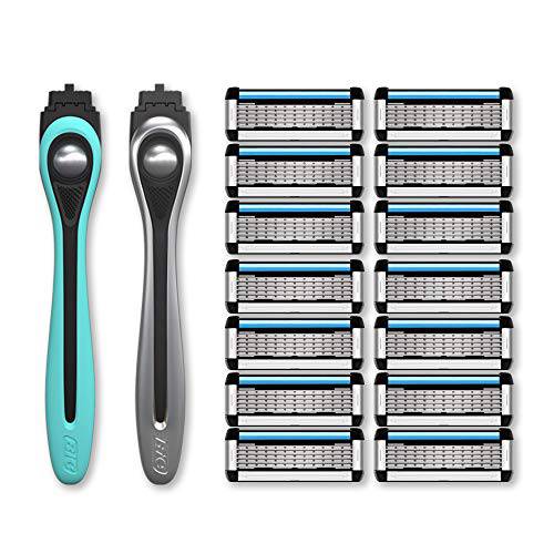 Made For You by BIC Shaving Gift Set for Every Body - Men & Women, 2 Handles with 14 Cartridge Refills – 5-Blade Razors, Nickel & Teal, Kit