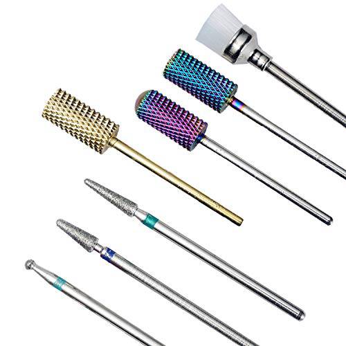 MPNETDEAL Tungsten Carbide Nail Drill Bits Set 7Pcs, Durable Less Dust, 3/32 inch for Acrylic Gel Nails Cuticle Manicure, Professional Acrylic Nail File Drill Bit