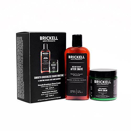 Brickell Men’s, Smooth Brushless Shave Routine, Shave Cream and Aftershave, Natural and Organic, Unscented