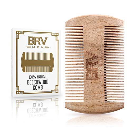 BRV MEN Wooden Beard and Mustache Comb - 100% Natural Solid Beechwood - Comes with Carry Case, Pocket Size - Works Perfectly with Your Beard Oil and Beard Balm - For All Types and Styles of Hair