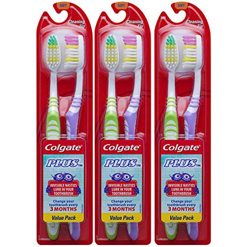 Colgate Plus Soft Toothbrushes with Tongue Cleaner, 6 Pack