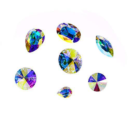 Dongzhou K9 Glass Crystal AB Nail Rhinestones 42pcs Pointed Back Crystals Mix Sizes Gems Stones Decorations Set For Nail Art Clothing Jewelry shoes bags, Especially for Nails Design