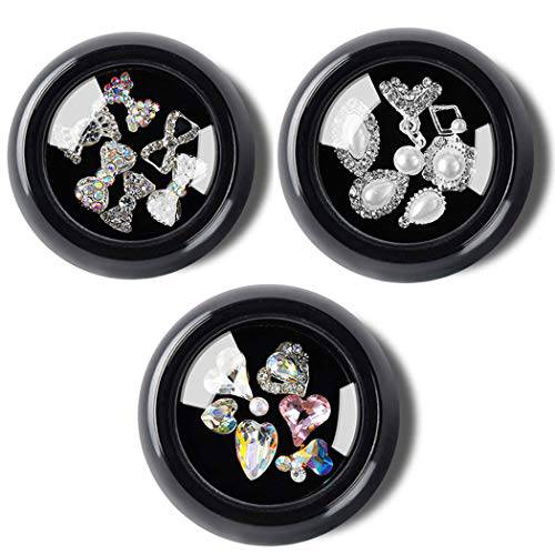 Sethexy 3 Boxes 3D Bling Crystal Rhinestone Nail Art Accessories Jewels Decoration DIY Crafts Gems Alloy Art Nails Tips Design (Set B)