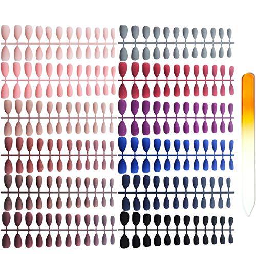 editTime 12 sets/288pcs Solid Colors Matte Acrylic Stiletto False Nails Full Cover Fake Nails Tips Natural Medium Claw Nails Tips with a Crystal Nail File (Matte Stiletto)